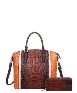 2in1 Alligator Croc Fashion Handbag with Wallet CY-7188W COFFEE